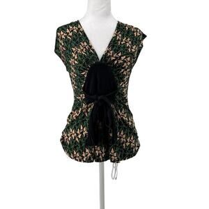 Diane von Fürstenberg Silk Blend Floral Tie-Front Top Size M Leaf Print GUC